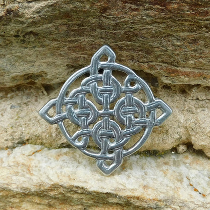 Square Celtic Knot Brooch, Handcast Pewter, Polished Finish