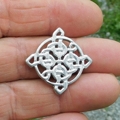 Square Celtic Knot Brooch, Handcast Pewter, Polished Finish