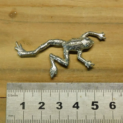 Frog Brooch (Climbing Frog Smaller), Handcast Pewter Brooch, Polished Finish