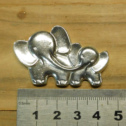 Elephant Brooch (Mother and Baby), Handcast Pewter, Polished Finish