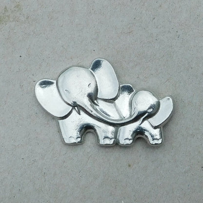 Elephant Brooch (Mother and Baby), Handcast Pewter, Polished Finish