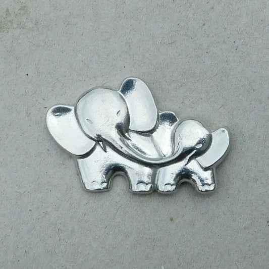 Elephant Brooch (Mother and Baby), Handcast Pewter, Polished Finish