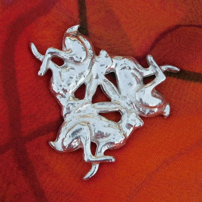 Three Hares Brooch (Anticlockwise), Handcast Pewter, Polished Finish