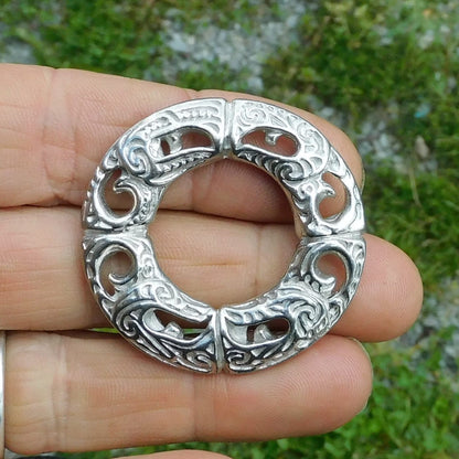 Maori Garland Brooch, Handcast Pewter, Polished Finish