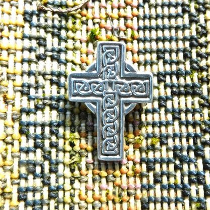 Celtic Cross Brooch (Engraved Knotwork Smaller), Handcast Pewter, Polished Finish