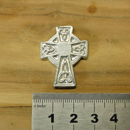 Celtic Cross Brooch (Trinity Knot, Large), Handcast Pewter, Polished Finish