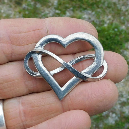 Infinity Heart Brooch, Handcast Pewter, Polished Finish