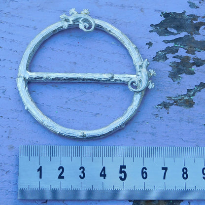 Two Lizard Scarf Ring, Oak Twig Circle, Handcast Pewter, Polished Finish