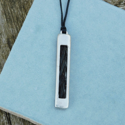 Horse Hair Bar Pendant Necklace, Personalised Keepsake Jewellery, Handcast Pewter, Adjustable Waxed Cord or Chain