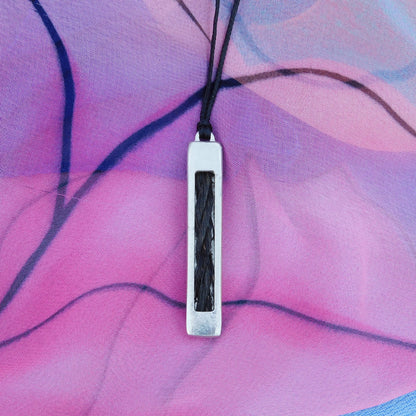 Horse Hair Bar Pendant Necklace, Personalised Keepsake Jewellery, Handcast Pewter, Adjustable Waxed Cord or Chain