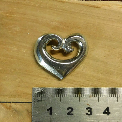 Koru Heart Brooch, Handcast Pewter, Polished Finish