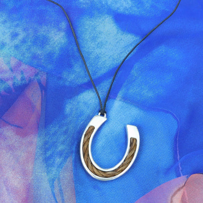Horse Hair Horseshoe Pendant Necklace, Personalised Keepsake Jewellery, Handcast Pewter with Cord or Chain Option