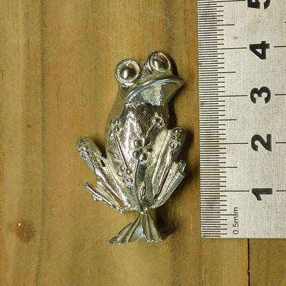 Frog Brooch (Sitting Frog), Handcast Pewter Brooch, Polished Finish