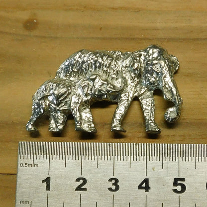 Elephant Brooch (Mother and Calf), Handcast Pewter, Polished Finish