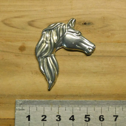 Horse Head Brooch, Handcast Pewter, Polished Finish