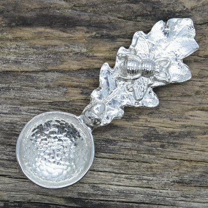 Bee and Oakleaf Sugar Spoon, 11cm, Handcrafted in Pewter, by William Sturt, from Étains de Jumilhac