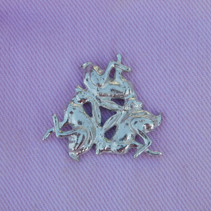 Three Hares Brooch (Clockwise), Handcast Pewter, Polished Finish