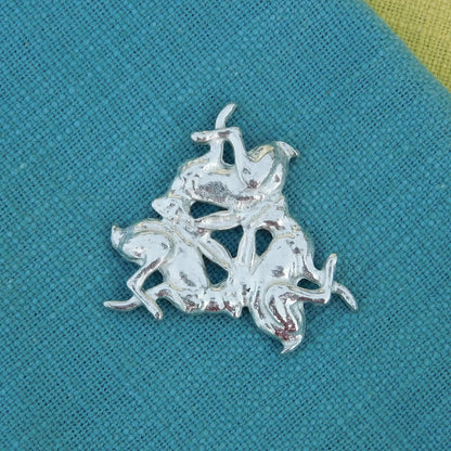 Three Hares Brooch (Anticlockwise), Handcast Pewter, Polished Finish