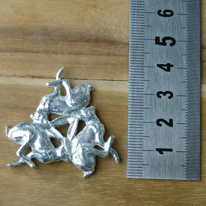 Three Hares Brooch (Anticlockwise), Handcast Pewter, Polished Finish