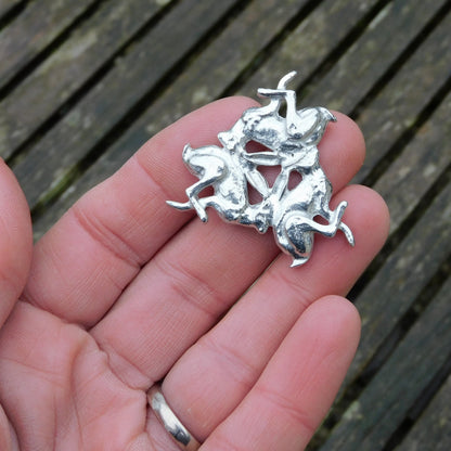 Three Hares Brooch (Anticlockwise), Handcast Pewter, Polished Finish