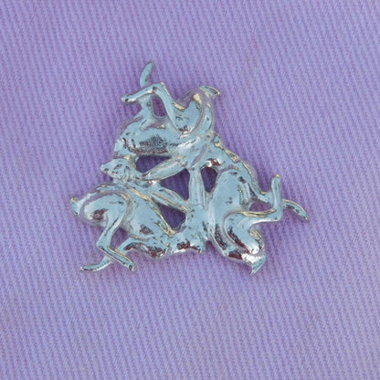 Three Hares Brooch (Anticlockwise), Handcast Pewter, Polished Finish