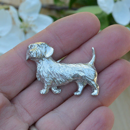 Dachshund Brooch (Wire-Haired), Handcast Pewter, Polished Finish