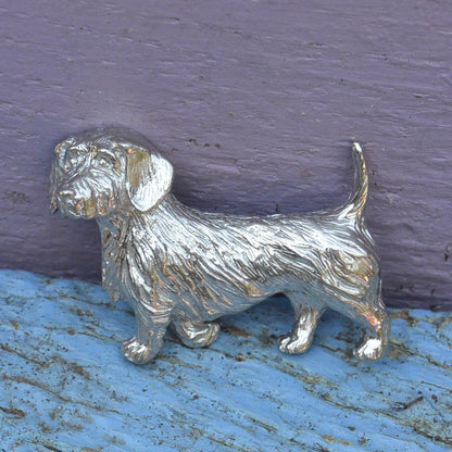 Dachshund Brooch (Wire-Haired), Handcast Pewter, Polished Finish