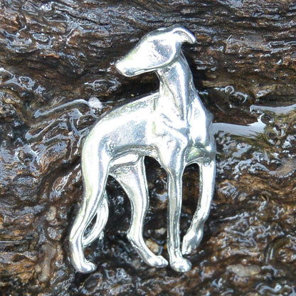 Greyhound Brooch, Handcast Pewter Brooch, Polished Finish