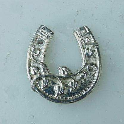 Horseshoe Brooch (Forget-Me-Not Design), Handcast Pewter Brooch, Polished Finish