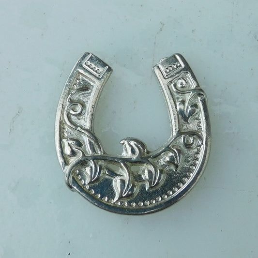 Horseshoe Brooch (Forget-Me-Not Design), Handcast Pewter Brooch, Polished Finish