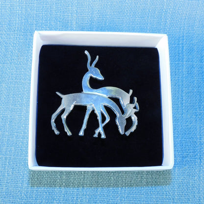 Antelope Brooch, Handcast Pewter, Polished Finish