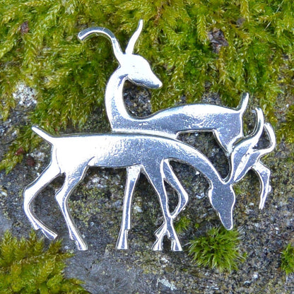 Antelope Brooch, Handcast Pewter, Polished Finish