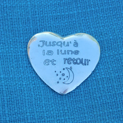 Jusqu'à la lune et retour, (To The Moon and Back) Pocket Token, Handmade in Pewter by William Sturt