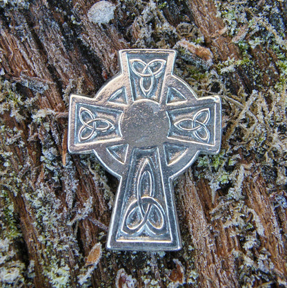 Celtic Cross Brooch (Trinity Knot, Large), Handcast Pewter, Polished Finish
