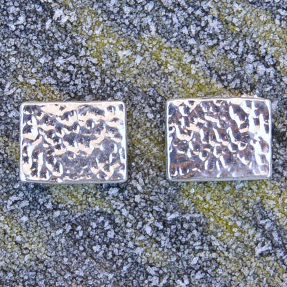Hammered Rectangle Cufflinks, Handcast Pewter Cufflinks, Polished Finish