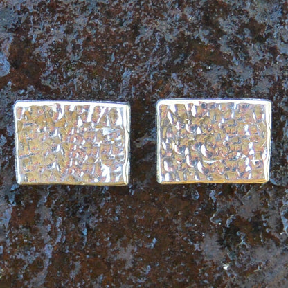 Hammered Rectangle Cufflinks, Handcast Pewter Cufflinks, Polished Finish