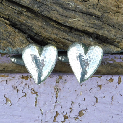Hammered Heart Cufflinks (Small Design), Handcast Pewter Cufflinks, Polished Finish
