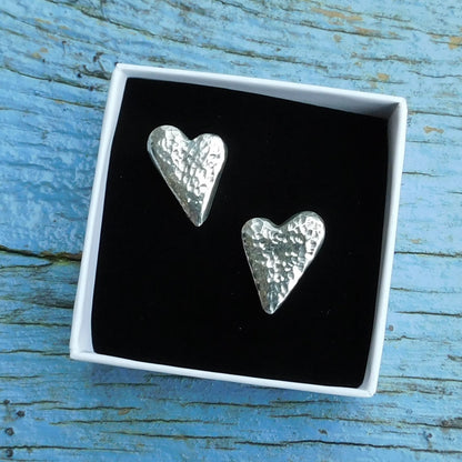 Hammered Heart Cufflinks (Large Design), Handcast Pewter Cufflinks, Polished Finish