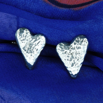 Hammered Heart Cufflinks (Large Design), Handcast Pewter Cufflinks, Polished Finish