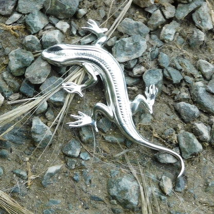 Lizard Brooch, Handcast Pewter, Polished Finish