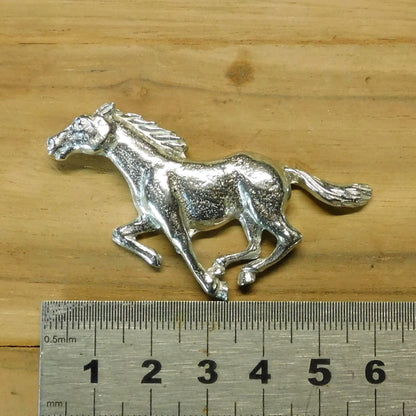 Galloping Horse Brooch, Handcast Pewter, Polished Finish