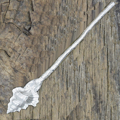 Honey Dipper With Shell, Handcast, In Fine Pewter, By William Sturt
