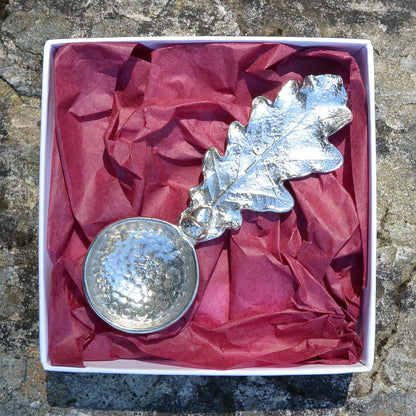 Oak Leaf Sugar Spoon, Beaten Pewter Leaf Spoon, Handcast In Fine Pewter By William Sturt