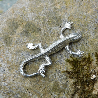 Lizard Brooch (Slim Design), Handcast Pewter, Polished Finish