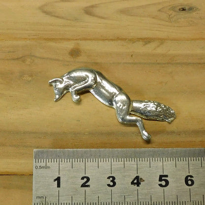 Leaping Fox Brooch, Handcast Pewter, Polished Finish