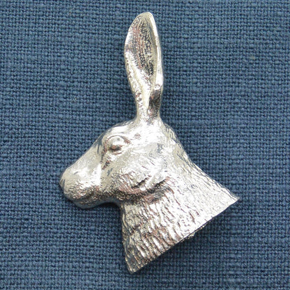 Hare Head Brooch, Handcast Pewter, Polished Finish