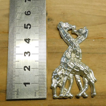 Giraffe Brooch (Entwined Necks), Handcast Pewter Brooch, Polished Finish