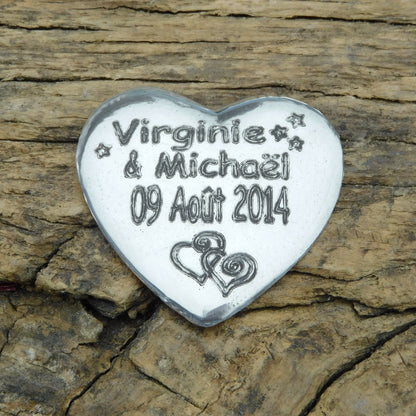 Personalised  Heart Token, Any Two Names with a Date, Handmade in Finest Pewter, by William Sturt.