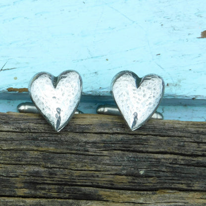 Hammered Heart Cufflinks (Small Design), Handcast Pewter Cufflinks, Polished Finish