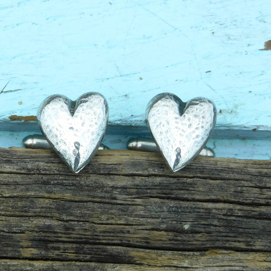 Hammered Heart Cufflinks (Small Design), Handcast Pewter Cufflinks, Polished Finish